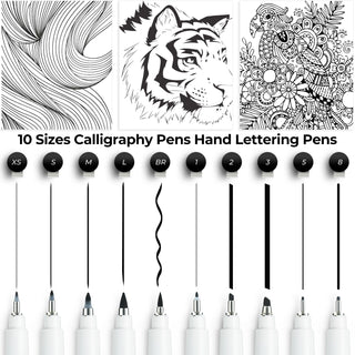 Ohuhu Calligraphy Pens, Brush Chisel Fine 10 Size Tips (Australia Domestic Shipping)