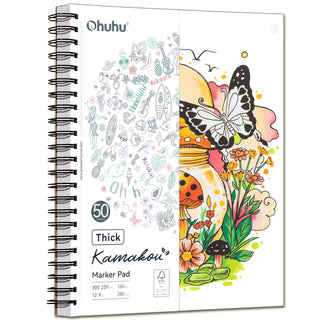 Ohuhu Heavyweight Bleedproof Double-Sided Marker Pad, Spiral-Bound - Kamakou