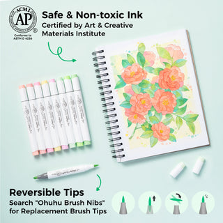 Ohuhu Honolulu² S 96 Pastel Colors Alcohol Art Markers, Brush & Soft Chisel