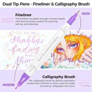 Ohuhu Colored Fineliner & Brush Pens, 12 Colors