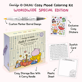 Ohuhu x Coco Wyo Cozy Mood Coloring Kit, Honolulu B 48 Colors Alcohol Markers with Brush & Fine Dual Tips, Coloring Book with Mood Tracker Pages