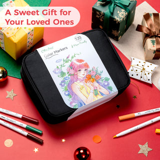Ohuhu Pupe Paper-friendly (No Peeling) Brush and Fineliner Dual Tips 120 Colors Water-based Coloring Markers