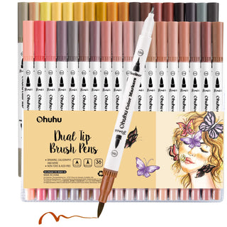 Ohuhu Maui 36 Skin Tone Colors Dual Tips Water Based Art Markers, Brush & Fineliner (Australia Domestic Shipping)