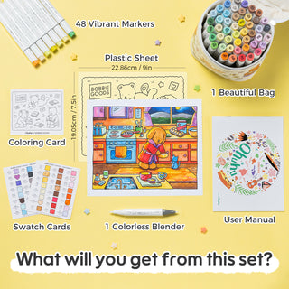 Ohuhu x Bobbie Goods Honolulu B 48 Colors Dual Tips Alcohol Art Markers, Brush & Fine