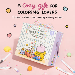 Ohuhu x Coco Wyo Cozy Mood Coloring Kit, Honolulu B 48 Colors Alcohol Markers with Brush & Fine Dual Tips, Coloring Book with Mood Tracker Pages