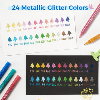 Ohuhu Acrylic Metallic Glitter Markers, 24 Colors - 0.7mm & 3mm Tip Paint Pens