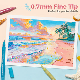 Ohuhu Acrylic Metallic Glitter Markers, 24 Colors - 0.7mm & 3mm Tip Paint Pens