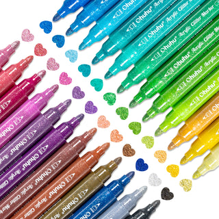Ohuhu Acrylic Metallic Glitter Markers, 24 Colors - 0.7mm & 3mm Tip Paint Pens