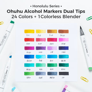 Ohuhu Honolulu 24 Basic Colors Dual Tips Alcohol Art Markers