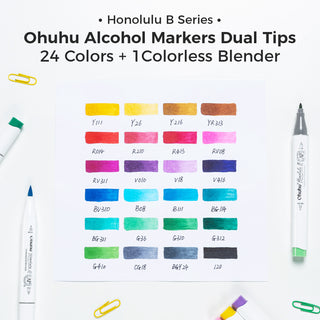 Ohuhu Honolulu 24 Basic Colors Dual Tips Alcohol Art Markers