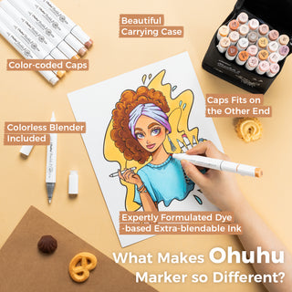 Ohuhu Honolulu 24 Skin Tone Colors Dual Tips Portrait Alcohol Art Markers