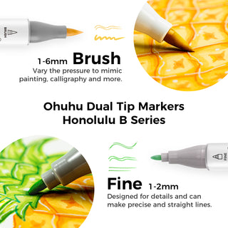 Ohuhu Honolulu 48 Colors Dual Tips Alcohol Art Markers (New Color Codes)