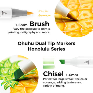 Ohuhu Honolulu 48 Colors Dual Tips Alcohol Art Markers (New Color Codes)