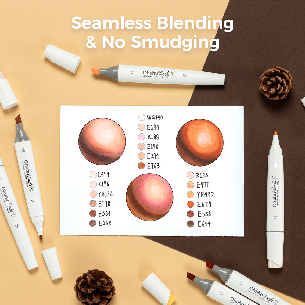 Ohuhu Kaala Five Tones Slim Broad and Fine Dual Tips Alcohol Art Markers