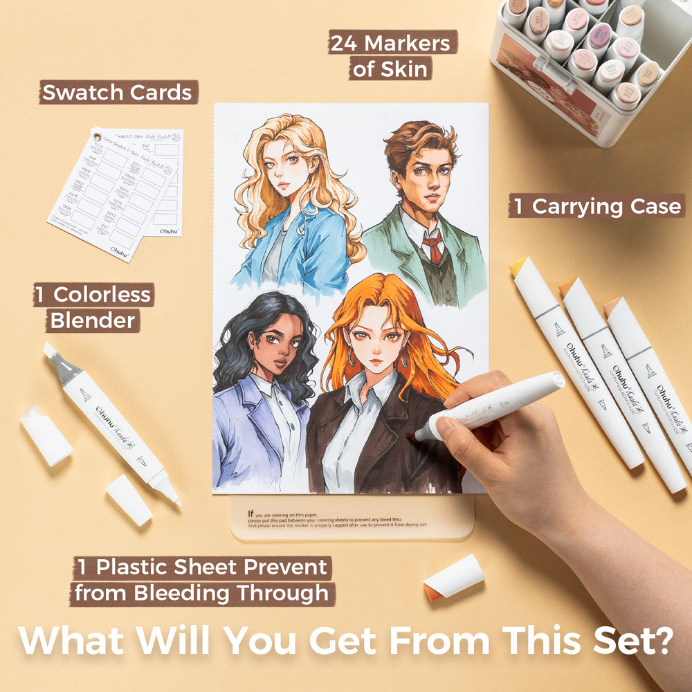 Ohuhu Kaala Five Tones Slim Broad and Fine Dual Tips Alcohol Art Markers