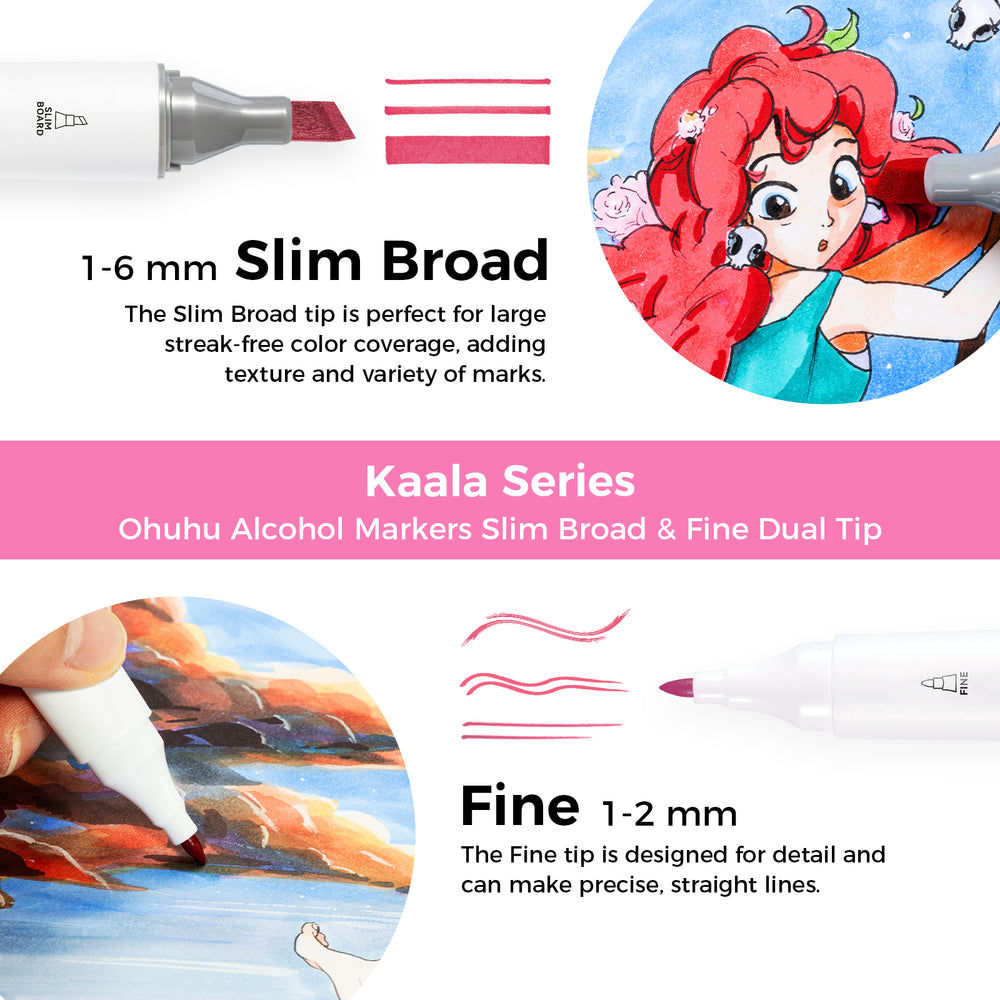 Ohuhu Kaala Five Tones Slim Broad and Fine Dual Tips Alcohol Art Markers