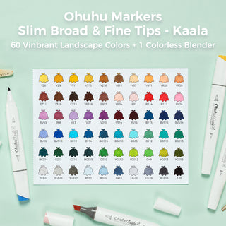 Ohuhu Kaala Slim Broad and Fine Dual Tips Alcohol Art Markers- 60 Colors Landscape Tone
