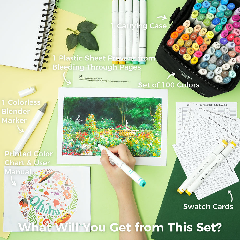 Ohuhu Oahu 100 Colors Dual Tips Alcohol Art Markers, Fine & Chisel