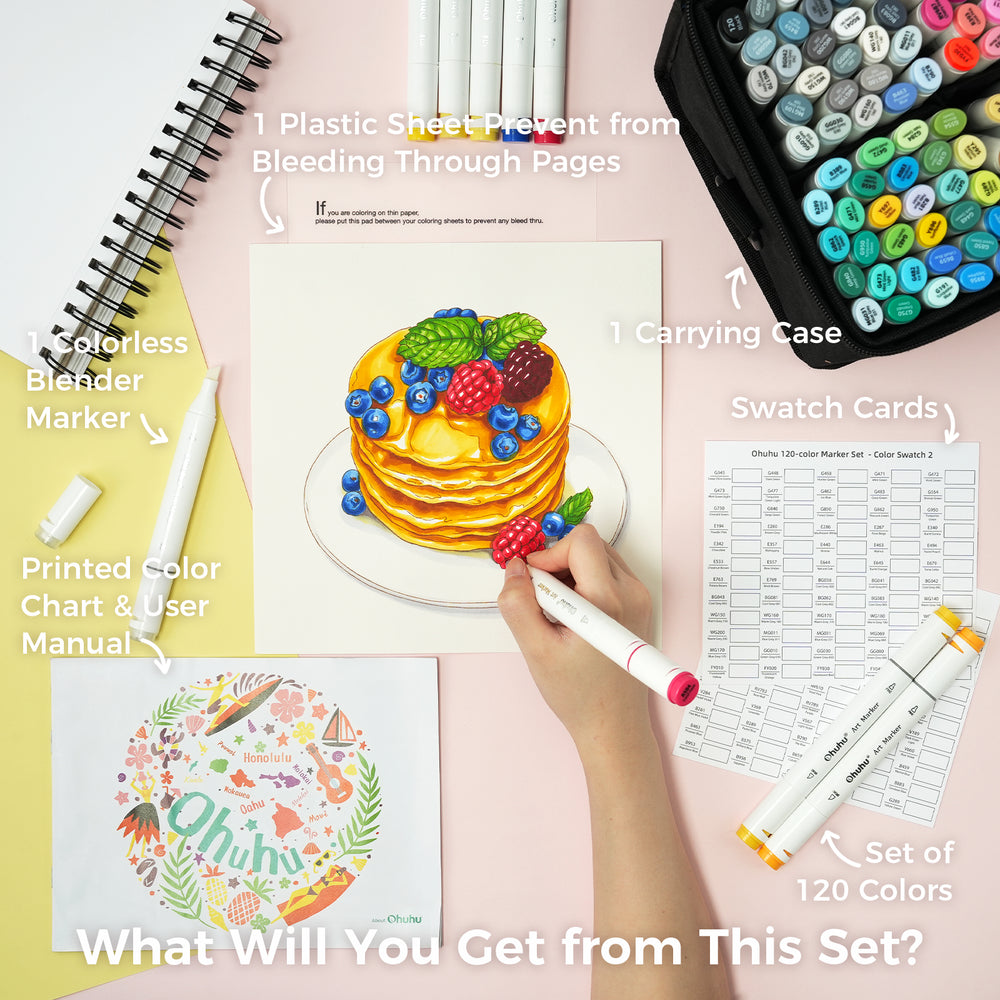 Ohuhu Oahu 120 Colors Dual Tips Alcohol Art Markers, Fine & Chisel