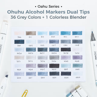 Ohuhu Oahu 36 Gray Tone Colors Dual Tips Alcohol Art Markers Set, Fine & Chisel