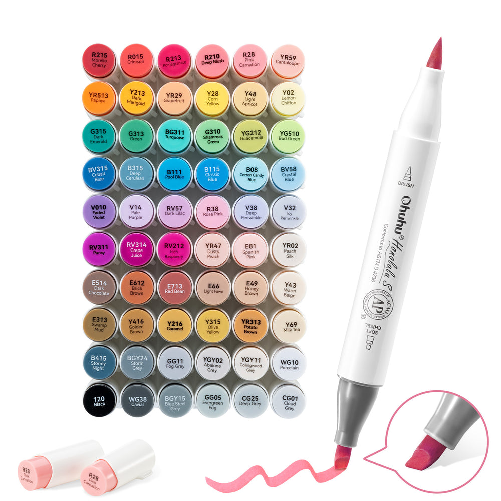 Ohuhu Honolulu S 60 Illustration Tone Colors Dual Soft Tips Alcohol Art Markers, Brush & Soft Chisel