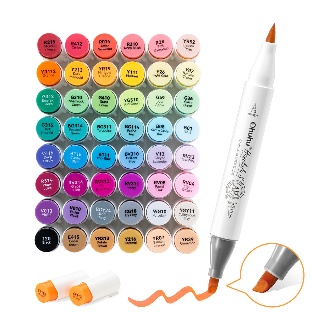 Ohuhu Honolulu S 48 Colors Dual Soft Tips Alcohol Art Markers, Brush & Soft Chisel