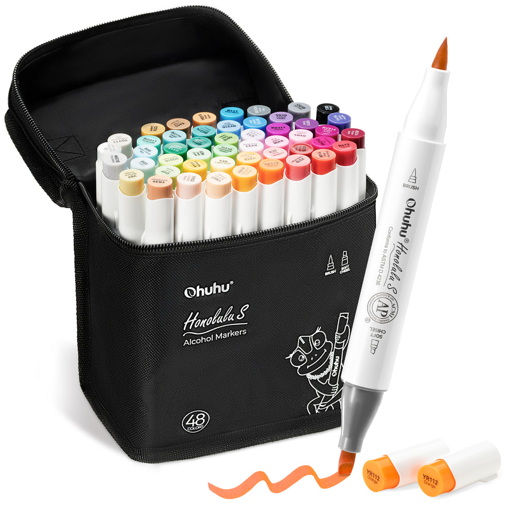 Ohuhu Honolulu S 48 Colors Dual Soft Tips Alcohol Art Markers, Brush & Soft Chisel