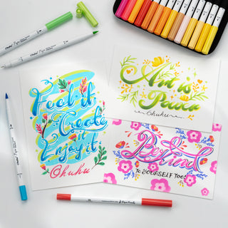 Ohuhu Pupe Paper-friendly (No Peeling) Brush and Fineliner Dual Tips 60 Colors Water-based Coloring Markers