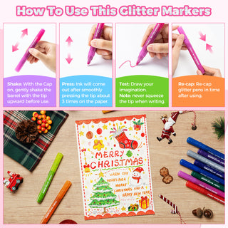 Ohuhu Water-Based Glitter Metallic Marker Pens, 12 Shimmer Colors