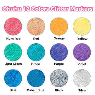 Ohuhu Water-Based Glitter Metallic Marker Pens, 12 Shimmer Colors